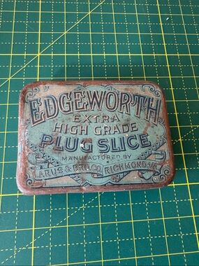 Edgeworth Vintage Plug Slice Tobacco Tin - bluish green Free vintage nails!